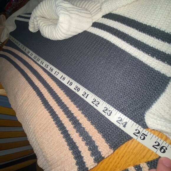 Soft Striped Cowl Neck Sweater Takara Puff Sleeve Large Acrylic & Polyester - Picture 6 of 13